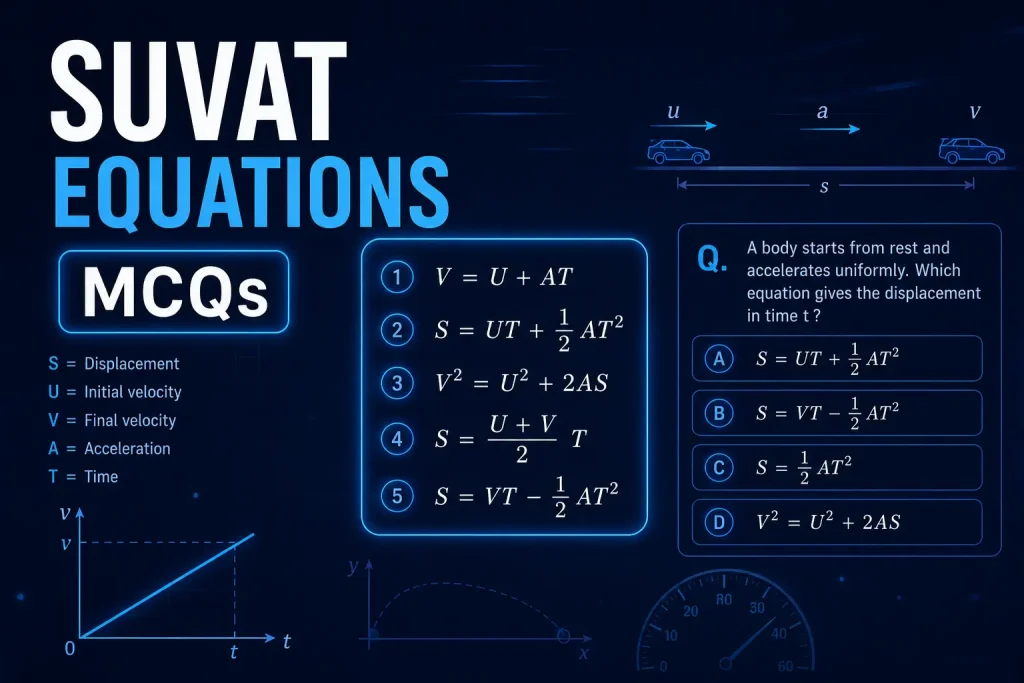 SUVAT Equations MCQs 9 SUVAT Equations MCQs Feature Image