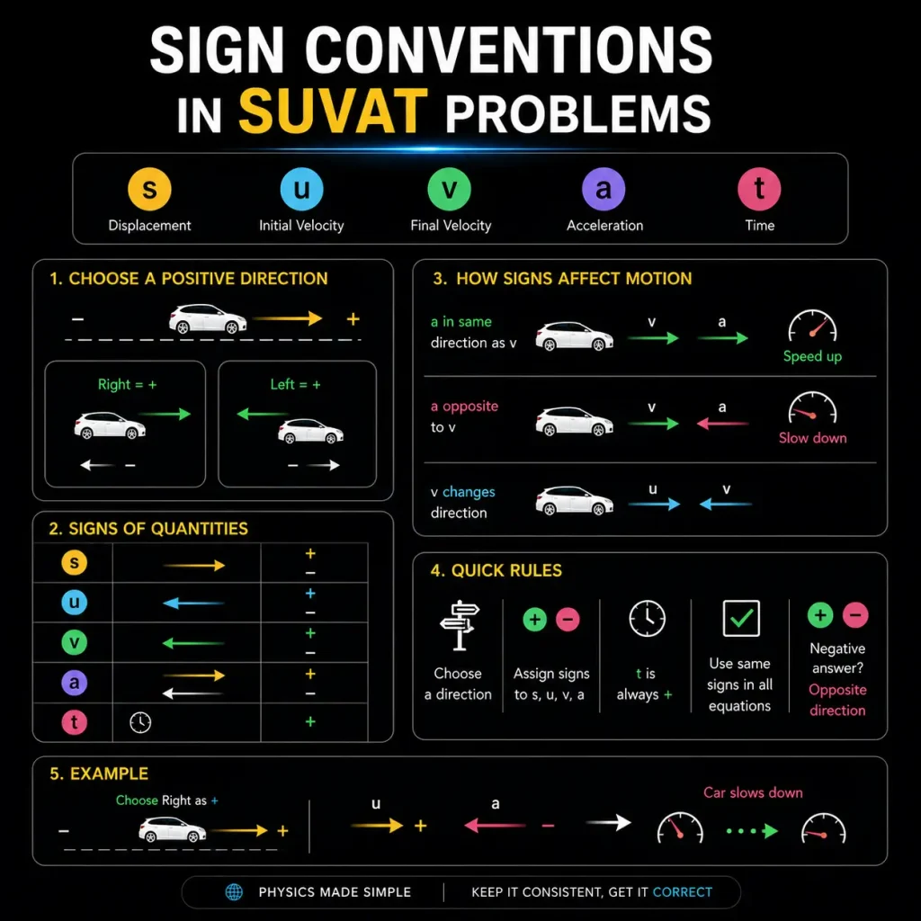 SUVAT Equations 4 sign convention in suvat problems